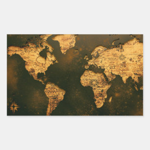 Vintage World Map Antique Cartography Art Rectangular Sticker