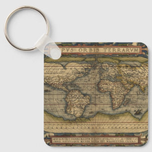 Vintage World Map Atlas Historical Design Key Ring