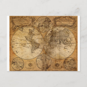 Vintage World Map Atlas Postcard