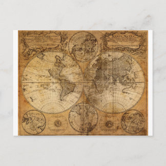 Vintage World Map Atlas Postcard