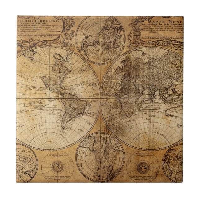 Vintage World Map Atlas Tile (Front)