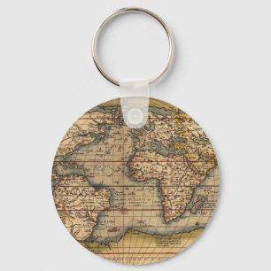 Vintage World Map by Abraham Ortelius 1564 Key Ring