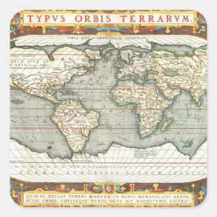 Vintage World Map by Abraham Ortelius 1587–1595 Square Sticker