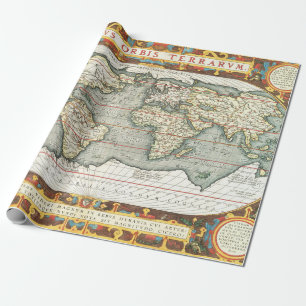 Vintage World Map by Abraham Ortelius 1587–1595 Wrapping Paper