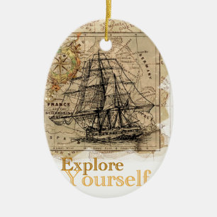Vintage World Map Ceramic Tree Decoration