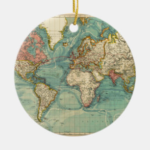 Vintage World Map Ceramic Tree Decoration