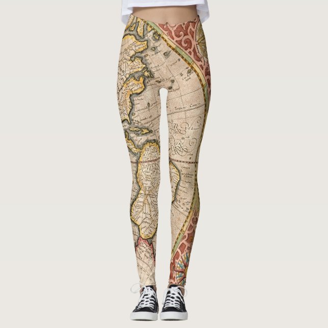 Vintage World Map Chic Leggings (Front)