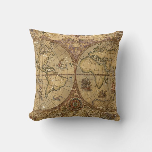 Vintage World Map Cushion (Front)