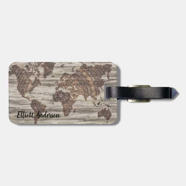Vintage World map custom luggage tag (Back Horizontal)
