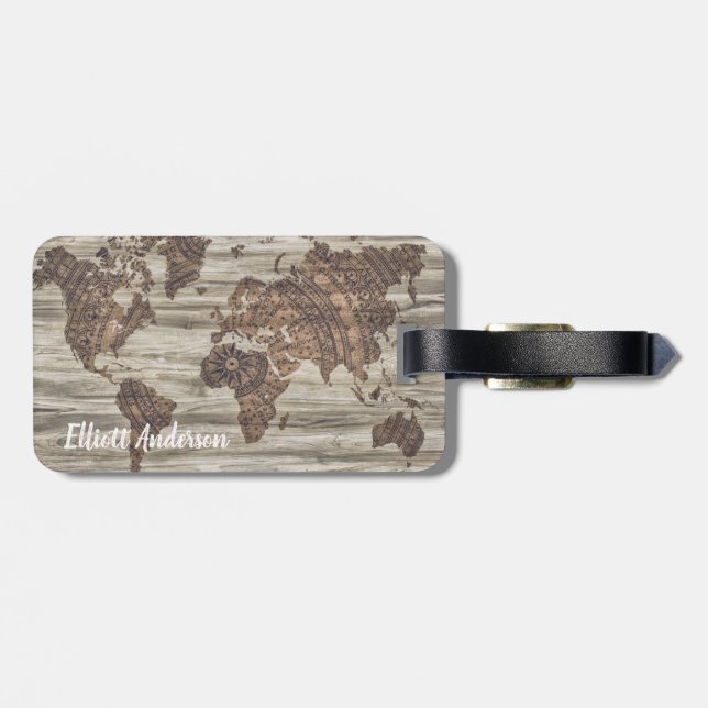 Vintage World map custom luggage tag (Back Horizontal)