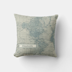 Vintage World Map customise your own name Cushion