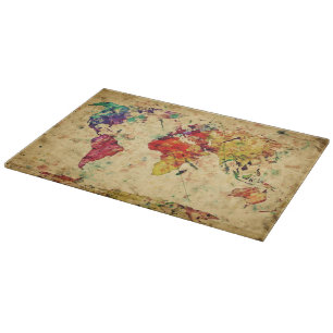 Vintage world map cutting board