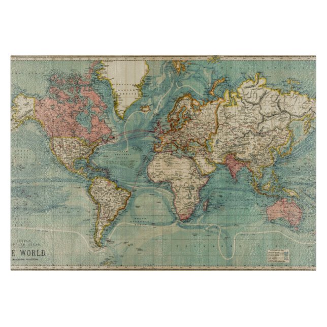 Vintage World Map Cutting Board (Front)
