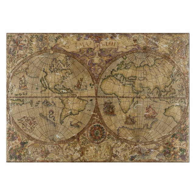 Vintage World Map Cutting Board (Front)