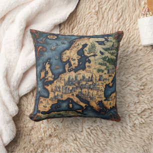Vintage World Map Decorative Cushion Pillow