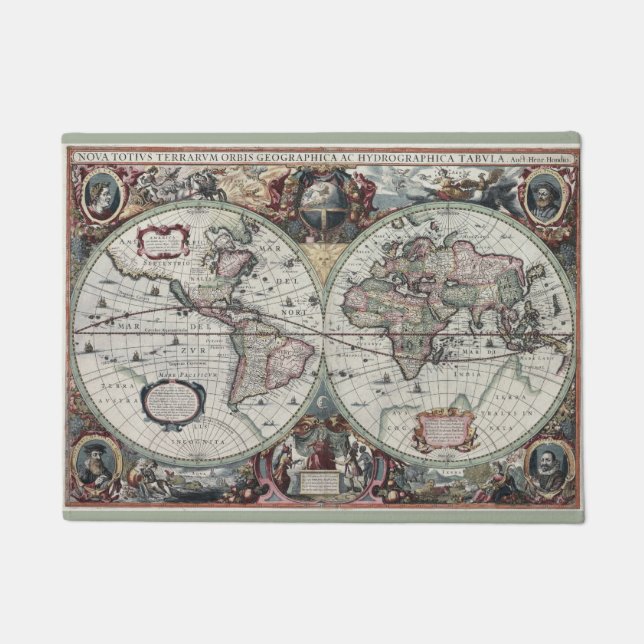 Vintage World Map Doormat (Front)