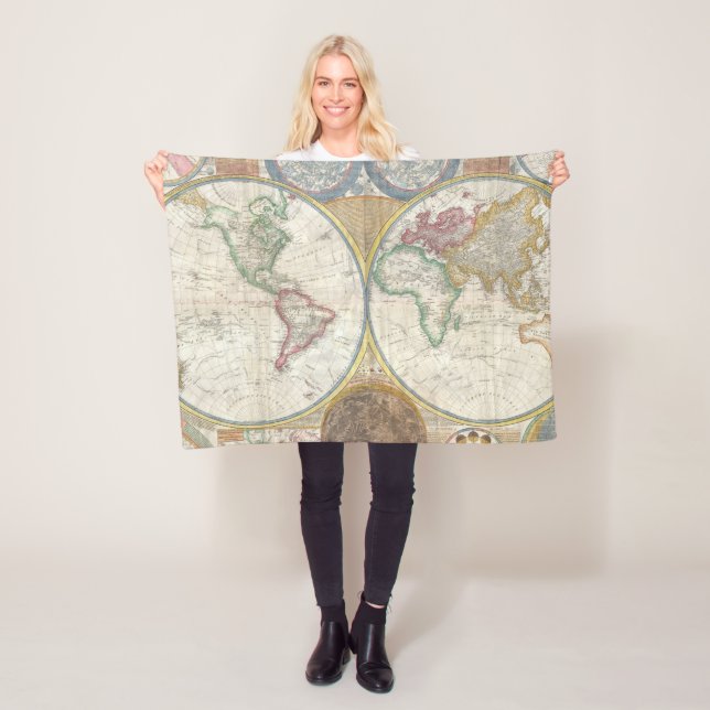 Vintage WORLD MAP Fleece Blanket (In Situ)