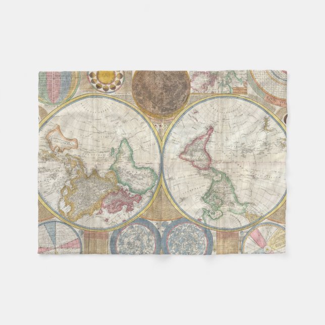 Vintage World Map Fleece Blanket (Front (Horizontal))