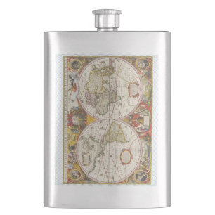 Vintage World Map Hip Flask