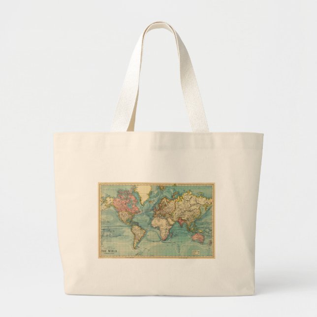 Vintage World Map Large Tote Bag (Front)