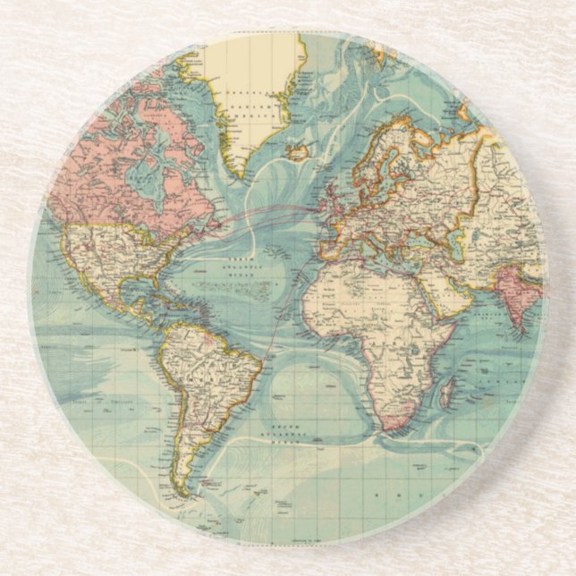 Vintage World Map Lithograph Elegant Coaster (Front)