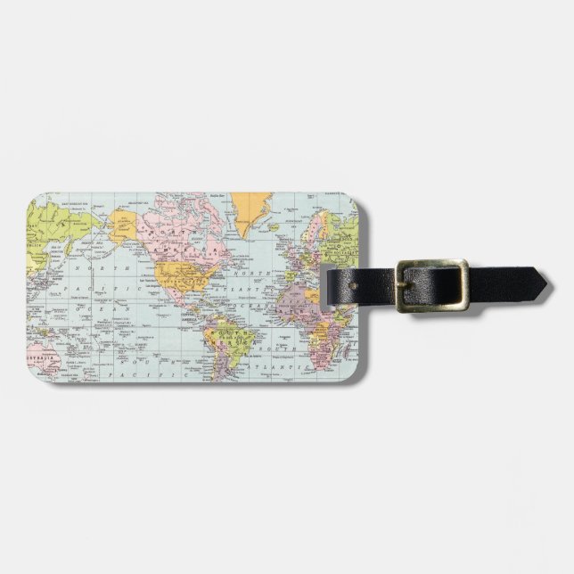 Vintage World Map Luggage Tag (Front Horizontal)