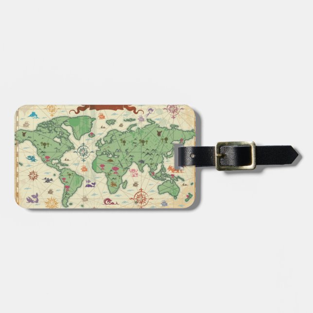vintage world map luggage tag (Front Horizontal)