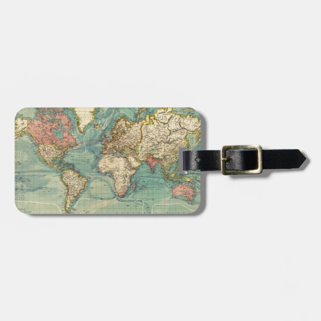 Vintage World Map Luggage Tag (Front Horizontal)