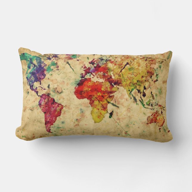 Vintage world map lumbar cushion (Front)