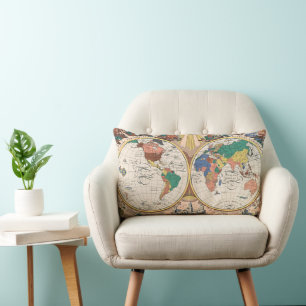 Vintage World Map Lumbar Pillow
