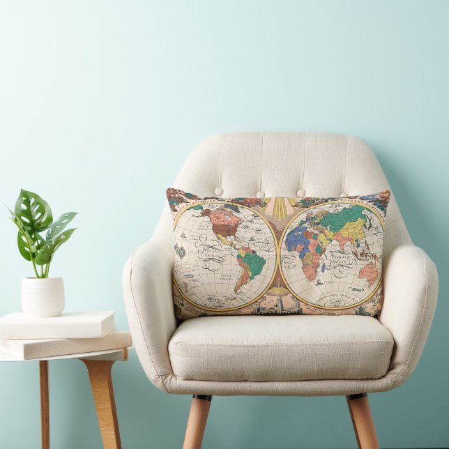 Vintage World Map Lumbar Pillow (Chair)