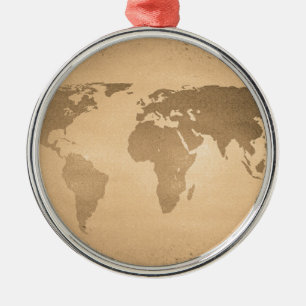 Vintage world map metal tree decoration