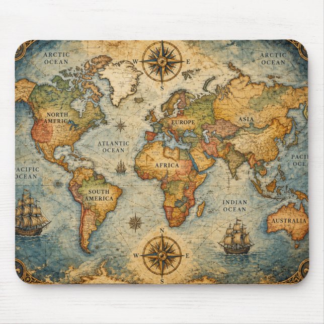 Vintage World Map Mouse Pad (Front)