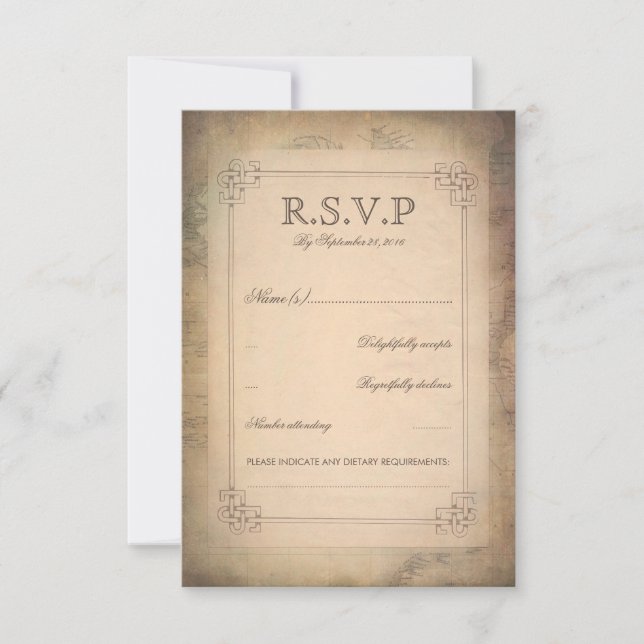 Vintage World Map Old Wedding RSVP Cards (Front)