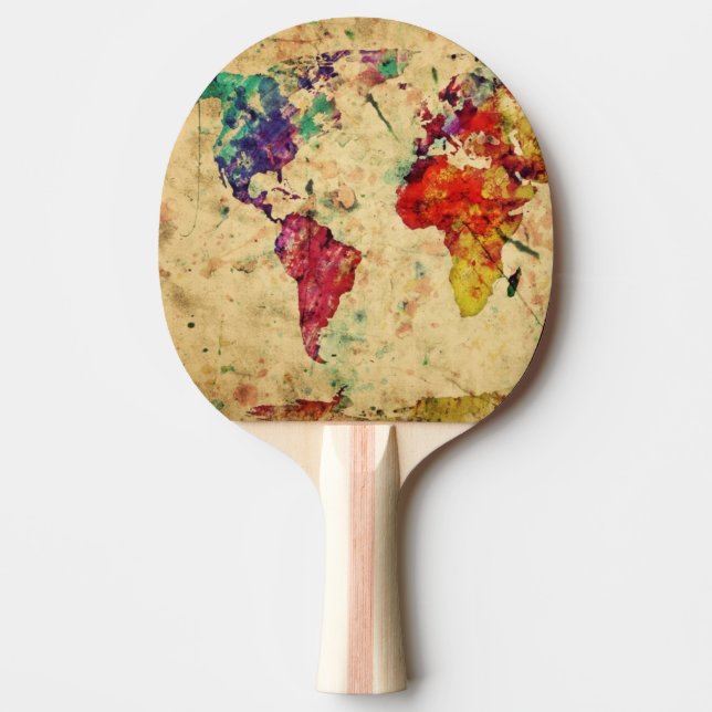 Vintage world map ping pong paddle (Front)