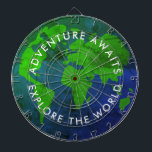 Vintage world map planet earth globe custom dartboard<br><div class="desc">Vintage world map planet earth globe custom dartboard game. Cool wall decoration for mancave, bedroom, dorm room, bar, pub, club etc. Add your own name or inspirational quote like; Adventure Awaits and Explore the world. Fun gift ideas for Birthday or Christmas. Create dart boards for travel enthusiasts, explorers, travellers, environment,...</div>