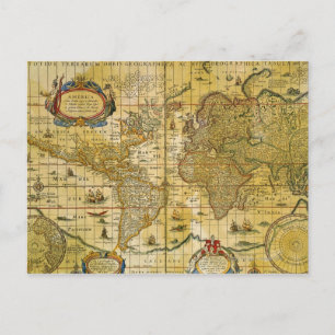 Vintage World Map Postcard