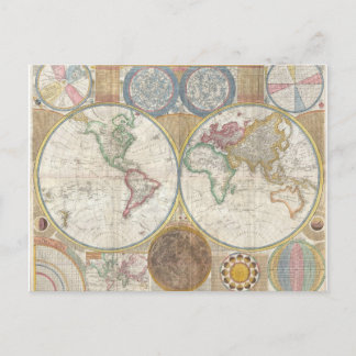 Vintage World Map Postcard