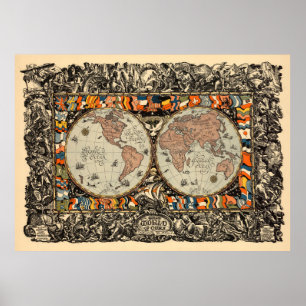 Vintage world map poster