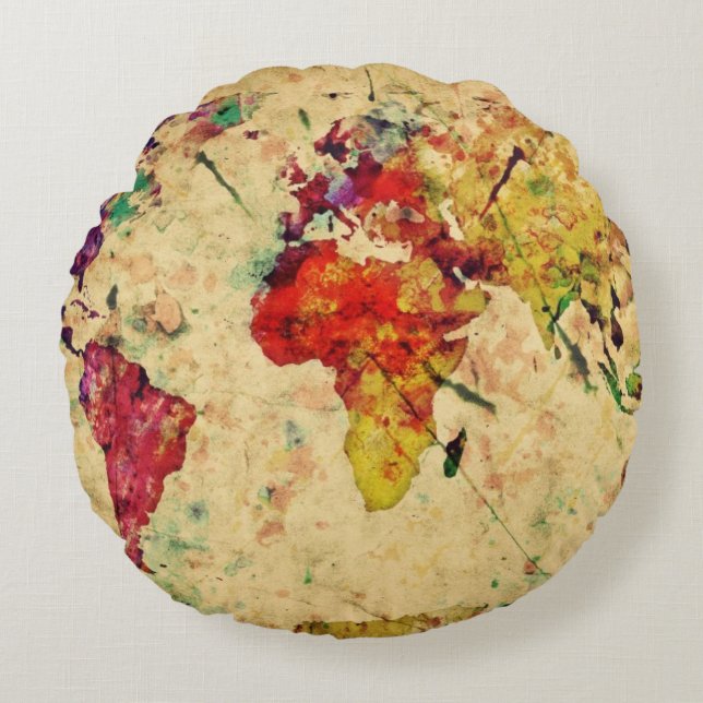 Vintage world map round cushion (Front)