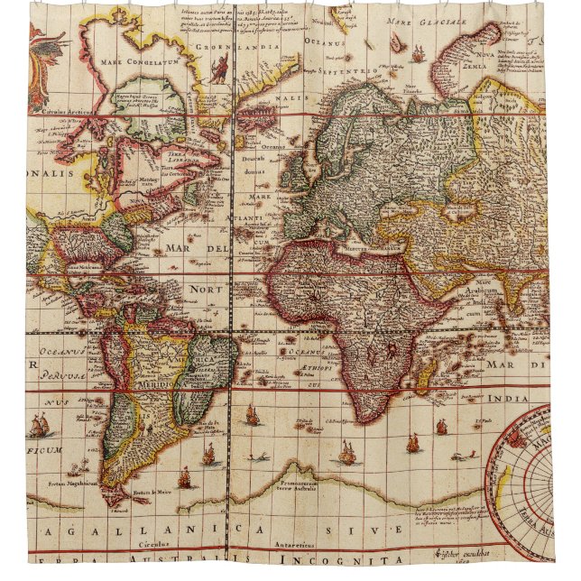 Vintage World Map Shower Curtain (Front)
