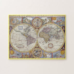 Vintage World Map showing new discoveries, 1626, Jigsaw Puzzle