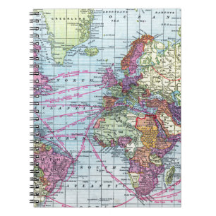 Vintage world map spiral notebook