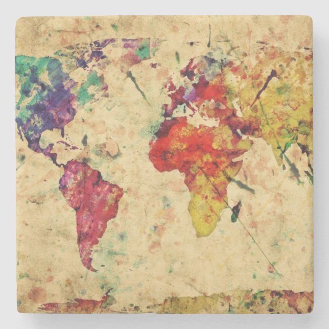 Vintage world map stone coaster (Front)