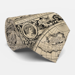 Vintage World Map Tan Black Tie