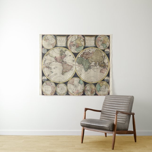 Vintage World Map Tapestry (In Situ (Horizontal))