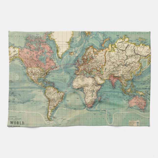 Vintage World Map Tea Towel (Horizontal)