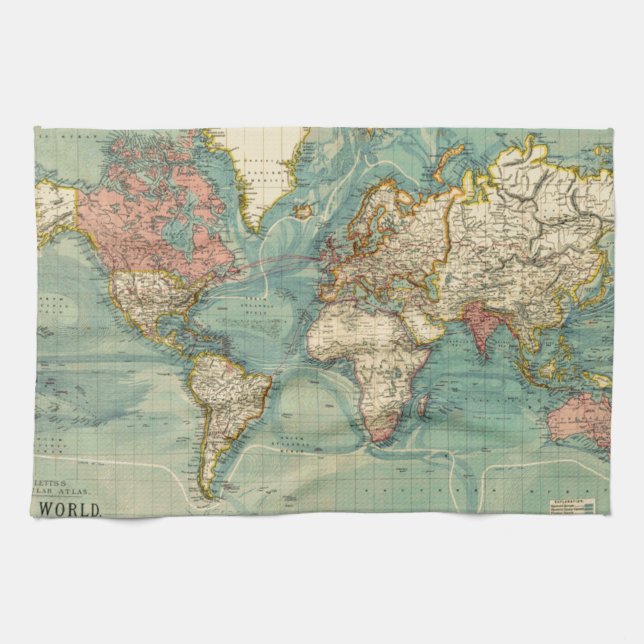 Vintage World Map Tea Towel (Horizontal)