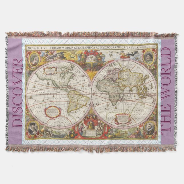 Vintage World Map Throw Blanket (Front)