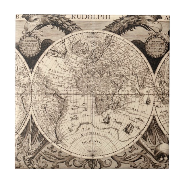 Vintage World Map Tile (Front)